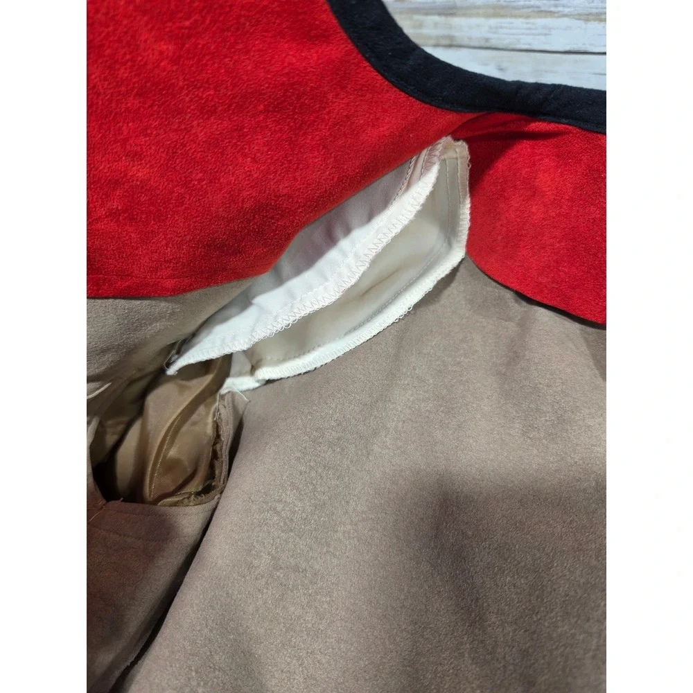Mollie Parnis Barra of Italy Vintage UltraSuede 3pc Skirt Suit Set Tan Red  READ